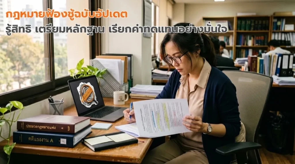 คู่สมรสกำลังศึกษาเอกสารกฎหมายเกี่ยวกับสิทธิในการฟ้องคดีชู้สาว