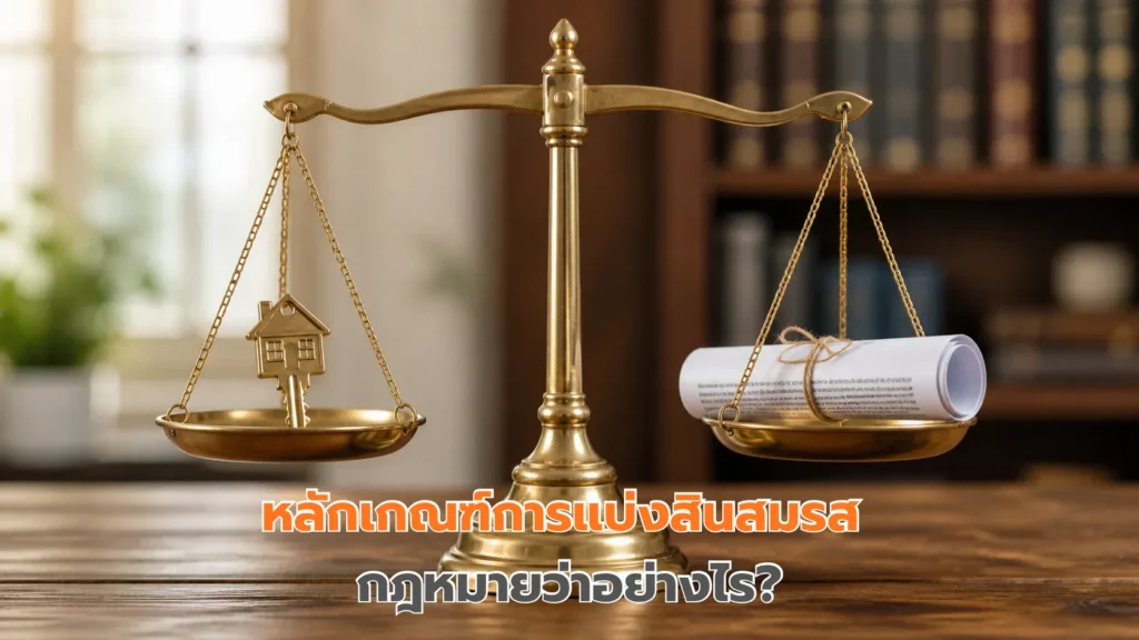 ตาชั่งยุติธรรมสื่อถึงการแบ่งสินสมรสคนละครึ่งอย่างเท่าเทียม